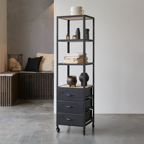 Tikamoon Mangohouten en metalen kolomkast - Zwart - vtwonen shop