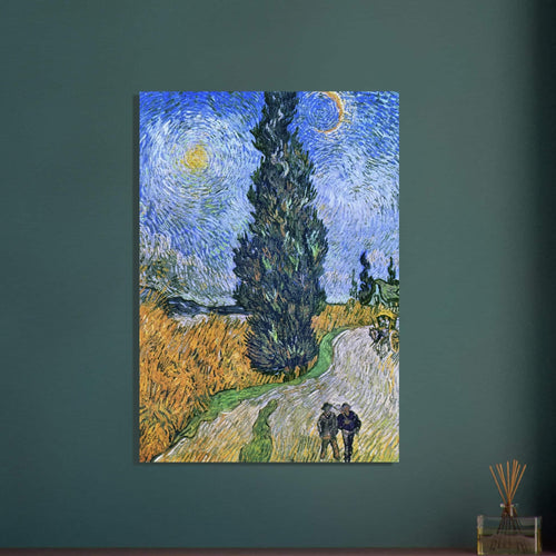 Artfulprints Poster met Lijst Vincent van Gogh - Landweg in de Provence bij nacht   - 70x100 cm - Blauw