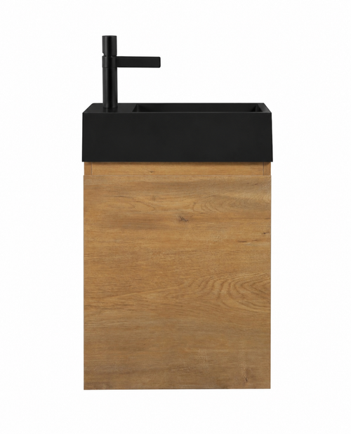 Badplaats Toiletmeubel Angela 40 x 22 cm – Eiken – Fonteinmeubel met Zwarte Wastafel