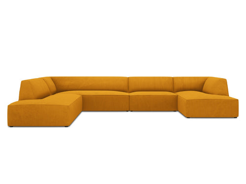 Micadoni - Panoramische hoekbank links "Ruby" 7 zitplaatsen, ribfluwelen, geel - 273x366x69cm
