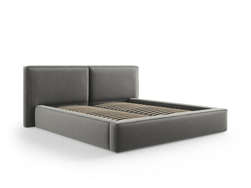 Micadoni Opbergbed met hoofdeinde Jodie 180x200cm, flueel, lichtgrijs - 228x234x108cm