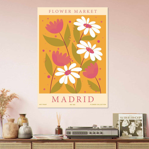 Artfulprints Poster met Lijst Flower market - Madrid   - A4 21x29.7 cm - Oranje