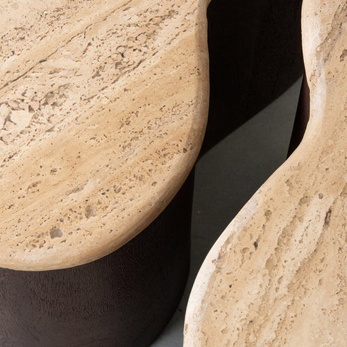 LABEL51 Salontafel Davi - Travertin/Hout - 40x30x45cm - vtwonen shop