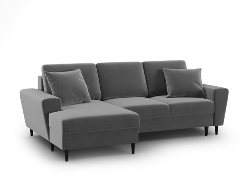 Cosmopolitan Design Uitklapbare hoekbank links met opbergdoos Kyoto 4-zits, flueel lichtgrijs - 145x241x88cm