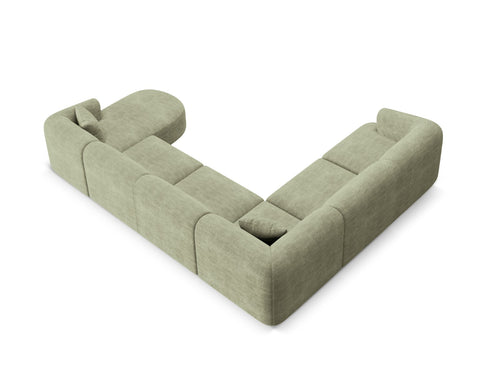 Cosmopolitan Design Modulaire panoramische hoekbank links Campi 7-zits, ribfluwelen mosgroen - 255x330x70cm