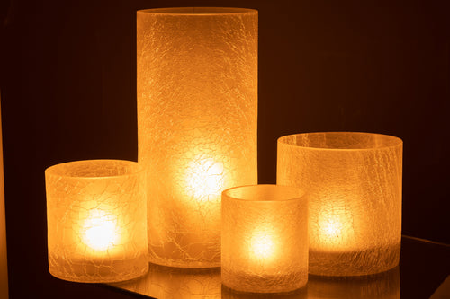 J-Line windlicht Cilinder Craquelé - glas - wit - extra large