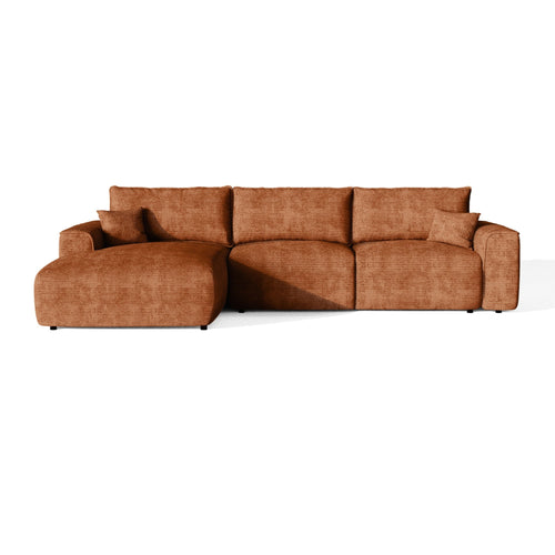 Premium Interiors - Linkerhoekbank met snelle uitklapfunctie COMO - corduroy terracotta 300cm