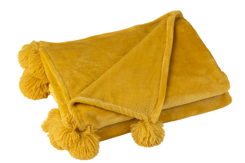J-Line plaid Pompom - polyester - oker - 170 x 130 cm