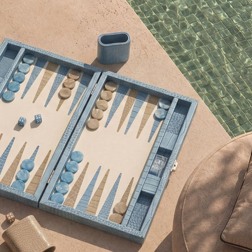 Premium Interiors - Backgammon - Gemiddeld BACKGAMMON - leer rivierablauw 38cm