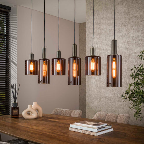 Giga Meubel Hanglamp Sepiora - Bruin Glas - 6-Lichts - 118x14x150cm - vtwonen shop
