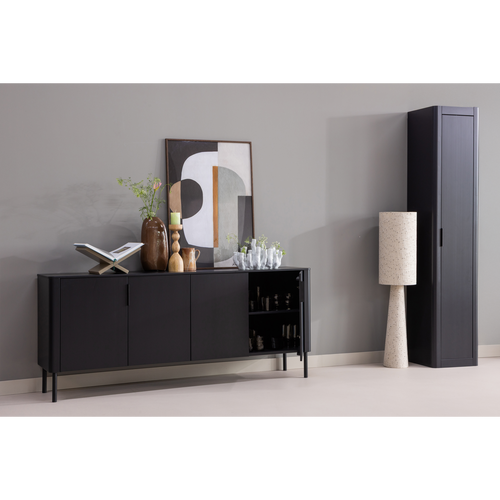 WOOOD smalle hoge kast Gunnar - Grenen - Matzwart - 217x45x39