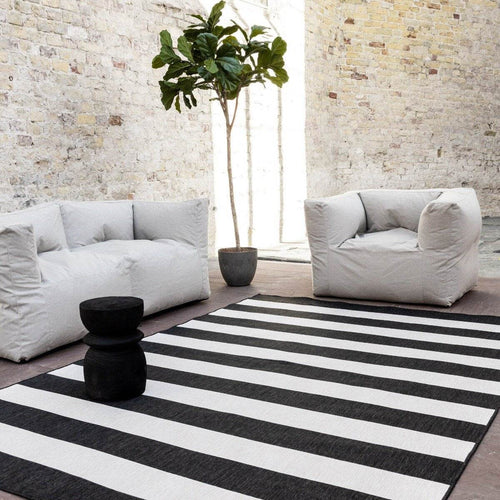 Eva Interior Buitenkleed Stripes zwart/wit dubbelzijdig