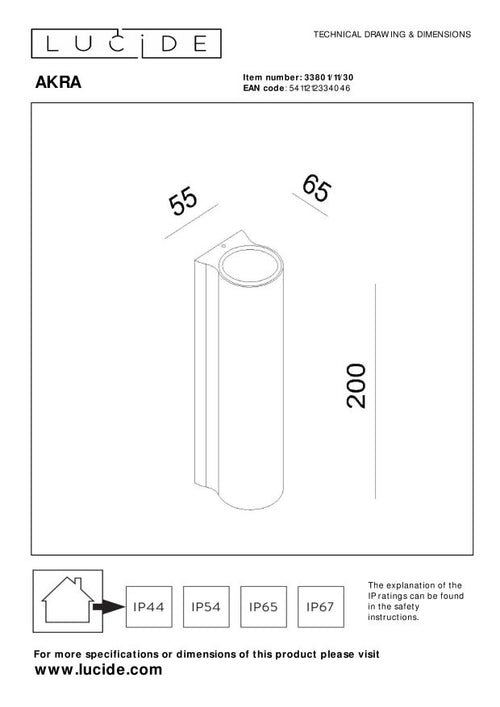 Lucide wandlamp AKRA - Geïntegreerde LED - Zwart