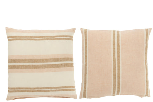 J-Line kussen Gestreept - linnen - lichtroze/wit/beige - 2 stuks - vtwonen shop