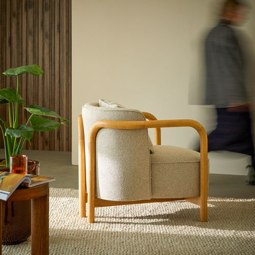 Tikamoon Fauteuil in massief eikenhout en grijze stof - Grijs