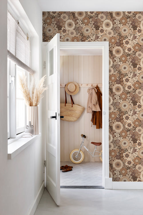 ESTAhome behang retro bloemen bruin - 50 x 900 cm - 131316 - vtwonen shop