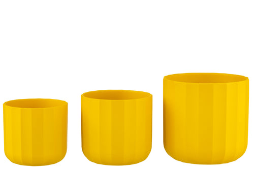 J-Line bloempot Summer - keramiek - geel - large - 2 stuks - Ø 18.5 cm