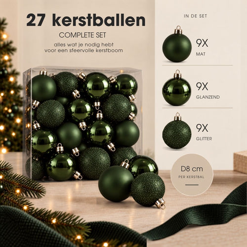 Mica Decorations Kerstballenset Onbreekbaar Lichtbruin 27 Stuks - Kerstballen van Gerecycled Polystyreen - Diameter 8 cm - Matte en Glanzende