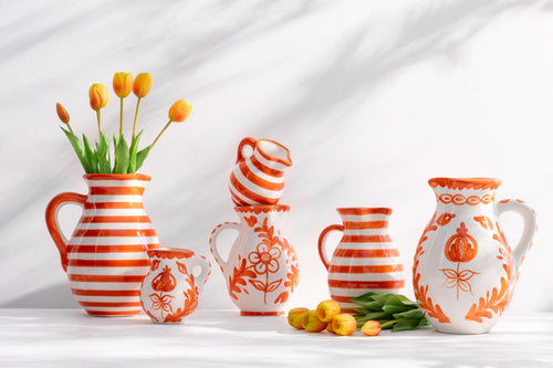 J-Line kruik Granada - keramiek - wit/oranje - medium