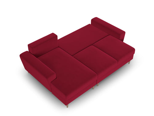 Cosmopolitan Design Uitklapbare hoekbank links met opbergdoos Kyoto 4-zits, flueel rood - 145x241x88cm