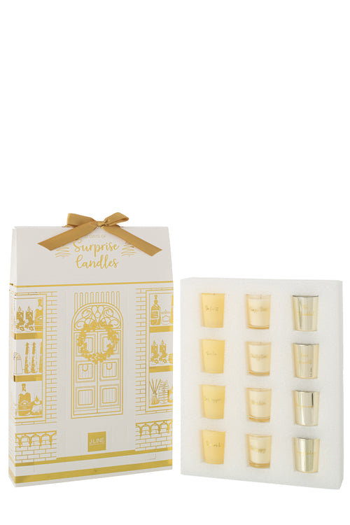 J-Line geurkaars Surprise Window - goud/wit - 12 candles