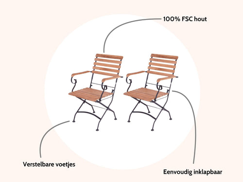 MaximaVida inklapbare tuinstoel Toscana met armleuning zwart 2 stuks - 100% FSC excellent acacia - vtwonen shop