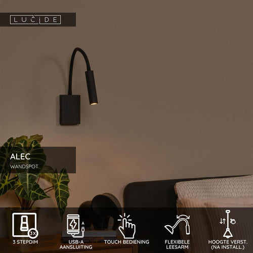 Lucide wandspot ALEC - 1xG9 - Zwart