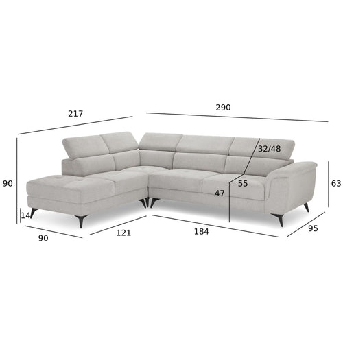 Furnhouse chaise longue bank links Betis - Grijs - Stof - 95x290x90