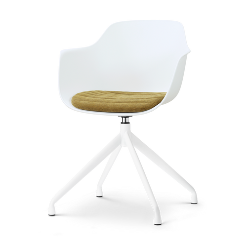 Nolon Nola-Liz draaibare eetkamerstoel wit met mosgroen zitkussen - wit onderstel