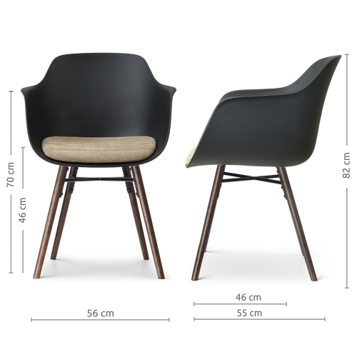 Nolon Nena-Liz eetkamerstoel zwart met nougatbruin zitkussen - walnoot houten onderstel