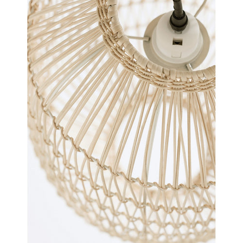 Merano Amarillo 30 cm koepel hangende plafondlamp natuurlijk rotan zwarte stof draad, voet LED E27