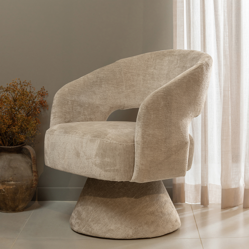 WOOOD draaibare fauteuil Ebba - Chenille - Naturel - 82x71x64 - vtwonen shop