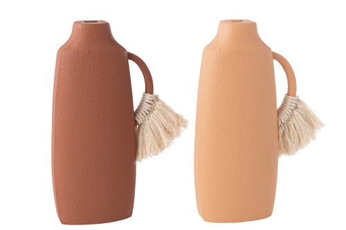 J-Line decoratie vaas - hout - oranje/bruin - 2 stuks