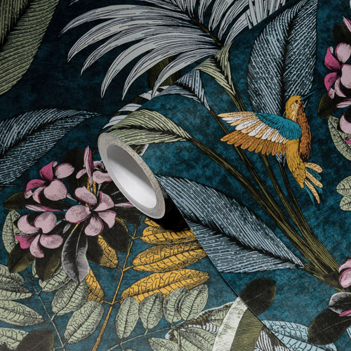 Livingwalls behang bosrijk landschap blauw, groen, geel en roze - 53 cm x 10.05 m - AS-387383