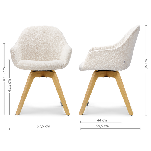 Nolon Noor-Mae draaibare eetkamerstoel bouclé beige - houten onderstel