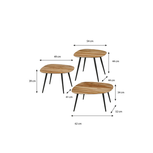 Mica Decorations Jailey Bijzettafel - Set van 3 - L62 x B52 x H34 cm - Gerecycled Hout - Bruin