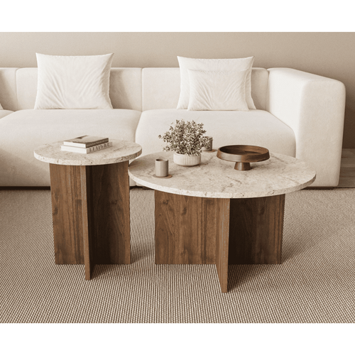 Calicosy - TILIA Set van 2 salontafels - Naturel - 70x70x40 cm