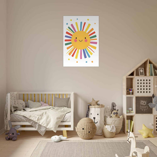 Artfulprints Poster Vrolijke zon   - 70x100 cm - Geel