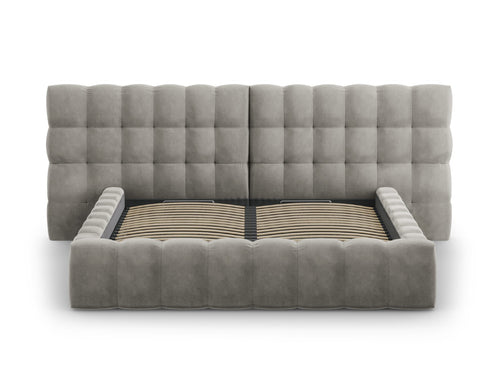 Cosmopolitan Design Opbergbed met dubbel hoofdbord Bali 140x200cm, flueel, lichtgrijs - 230x200x100cm