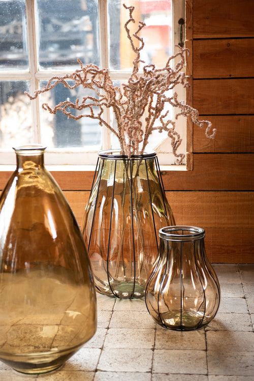 J-Line vaas Fusion - glas/metaal - taupe - small - 30 cm hoog - vtwonen shop