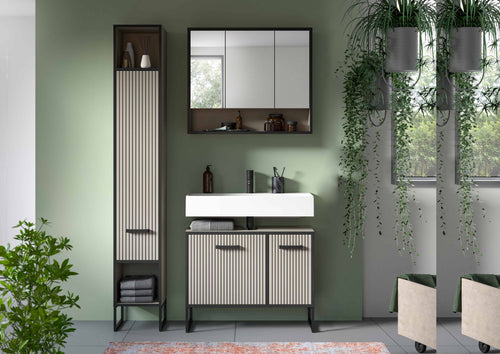Furnilux Badkamer 3-delige Set Lichtgrijs/Crèmekleurig - 125cm x 36cm x 192cm