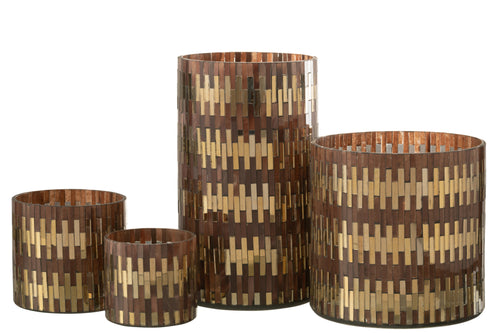 J-Line windlicht Chic - glas - bruin/goud - large - vtwonen shop