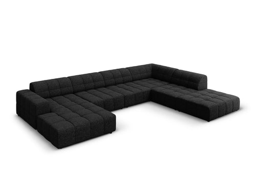 Cosmopolitan Design Panoramische hoekbank rechts Chicago 7-zits, chenille zwart - 263x375x78cm