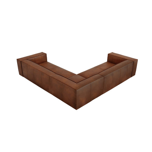 Cosmopolitan Design - Symmetrische hoekbank Turin 5-zits, echt leer bruin - 280x280x68cm