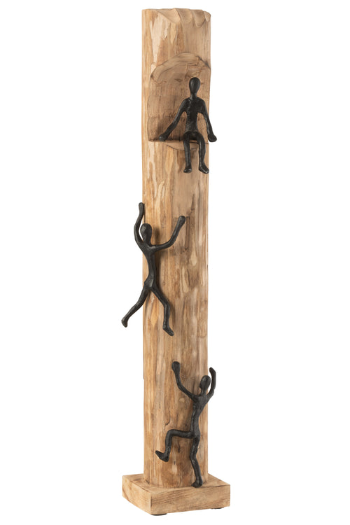 J-Line decoratie Figuren Klimmen - hout/aluminium - zwart