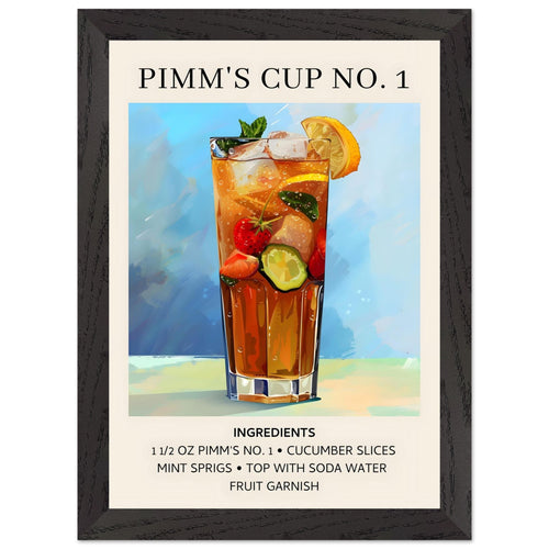 Artfulprints Poster met Lijst Pimm's Cup No. 1 cocktail - Ingrediënten   - A4 21x29.7 cm - Blauw