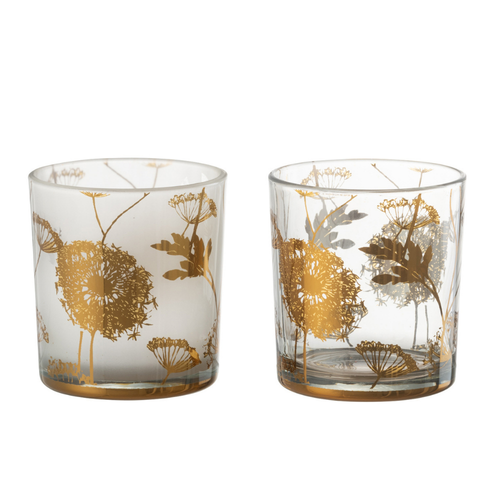 J-Line windlicht Paardenbloem - glas - goud - small - 2 stuks