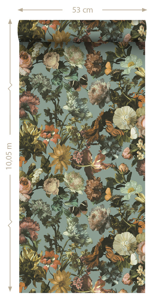 ESTAhome behang bloemen vergrijsd blauw - 53 cm x 10.05 m - 139292 - vtwonen shop