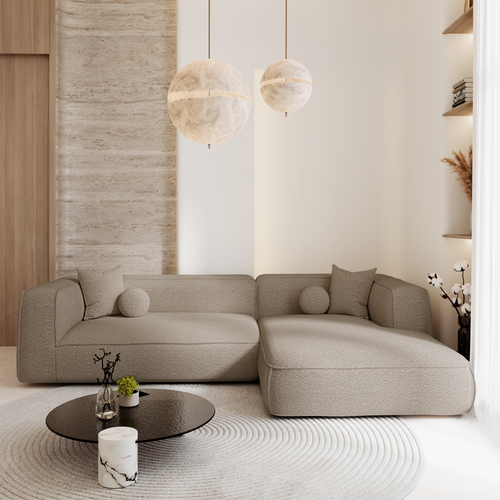 Premium Interiors - Rechthoekige hoekbank SOFIA - bouclette mol 255cm