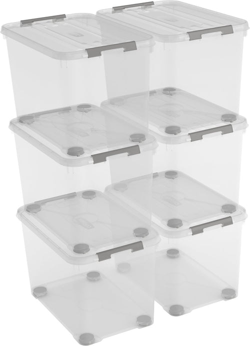 Curver Handy+ Opbergbox - 65L - 6 stuks - Transparant met deksel - vtwonen shop